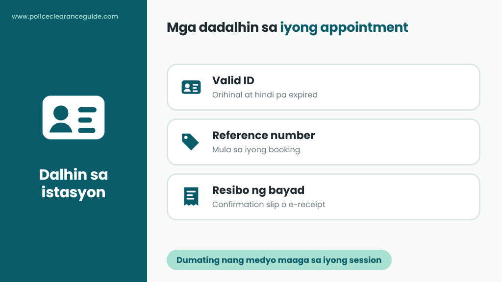 Mga dadalhin sa istasyon: valid ID, reference number at resibo ng bayad