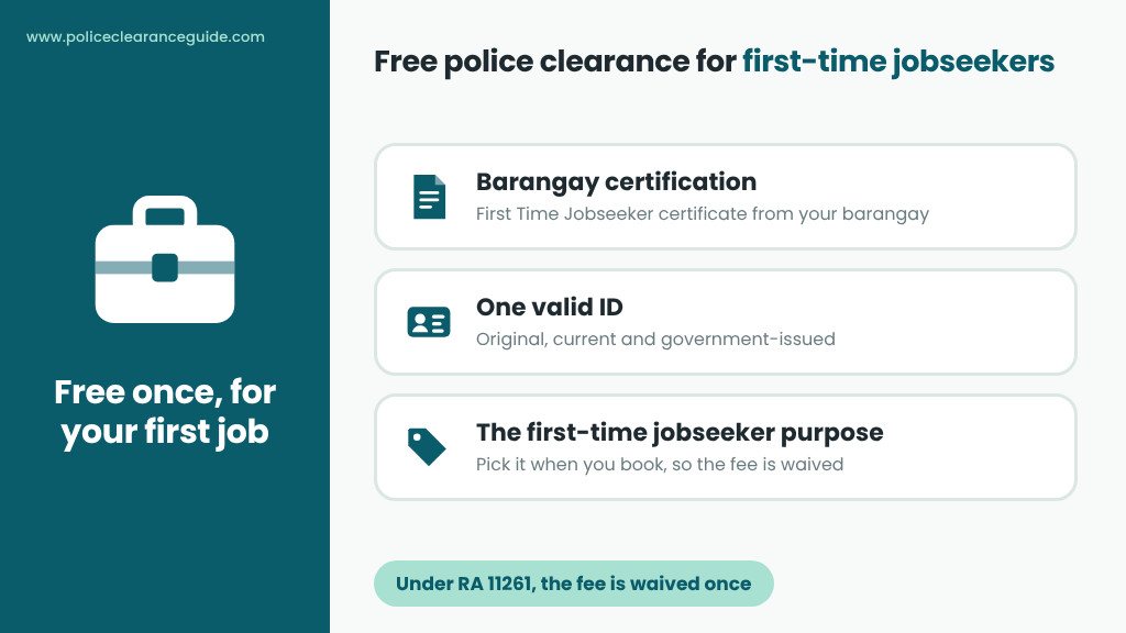 Free police clearance for a first-time jobseeker with the barangay certification and a valid ID
