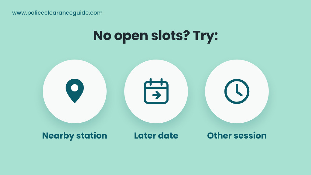 What to try when police clearance appointment slots are full: a nearby station, a later date or the other session