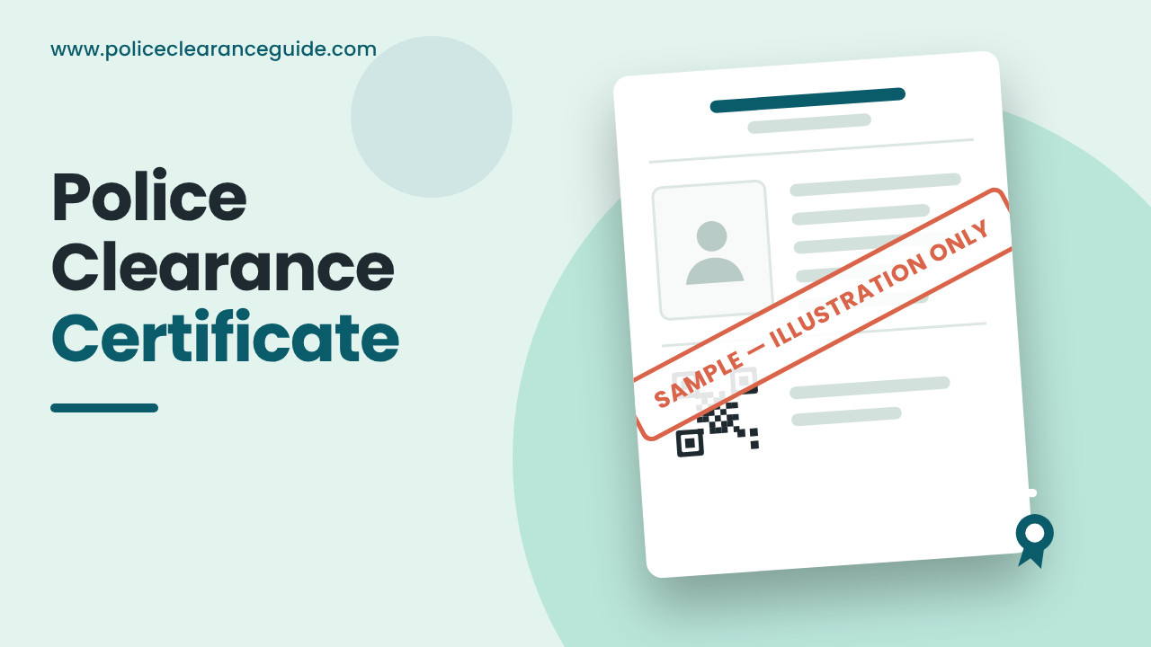 Police clearance certificate illustration with a QR code and placeholder details