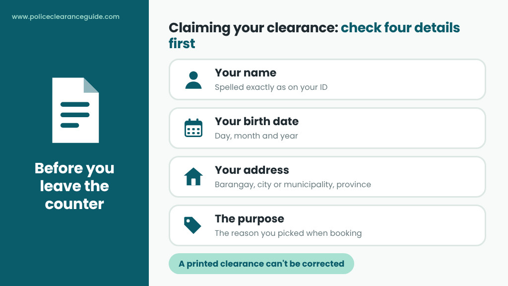 Claiming a police clearance: check the name, birth date, address and purpose before leaving the counter