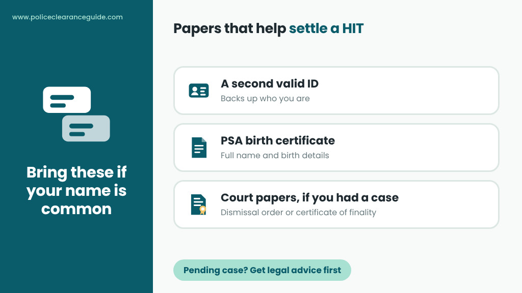 Documents to bring for a HIT check: a valid ID, the application form and the reference number