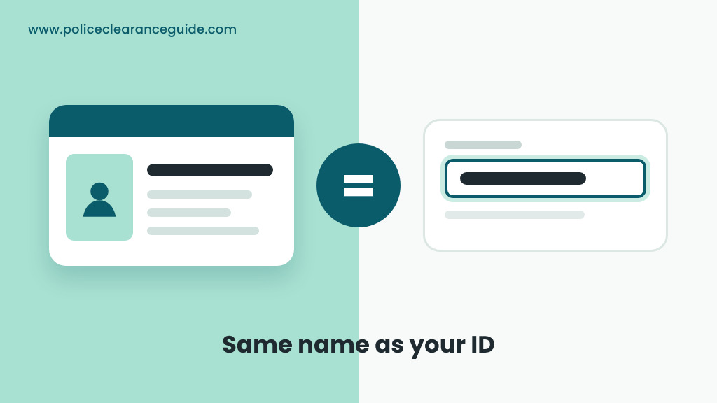 Name typed in the police clearance registration form matching the name on a valid ID