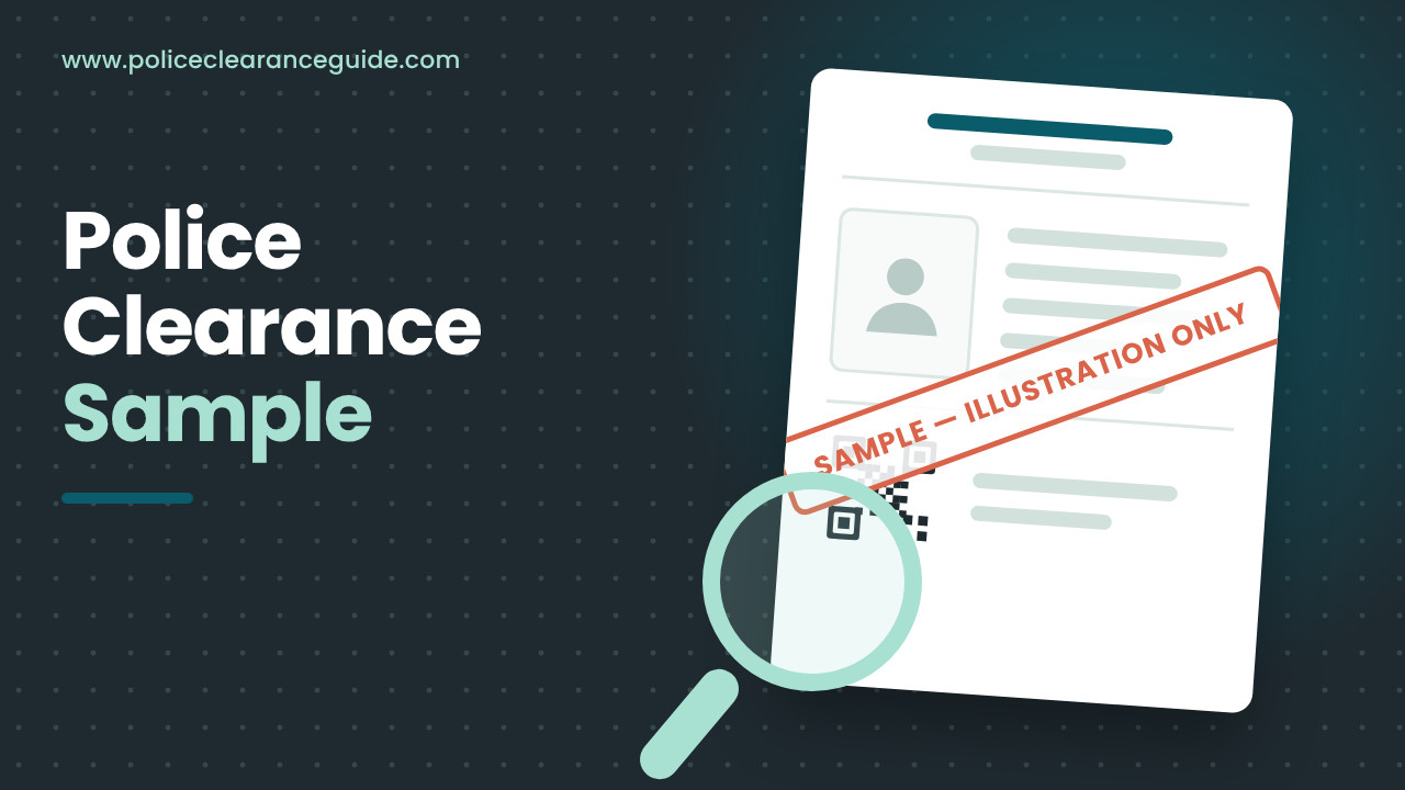 Illustration of a police clearance with placeholder details, marked as an illustration only