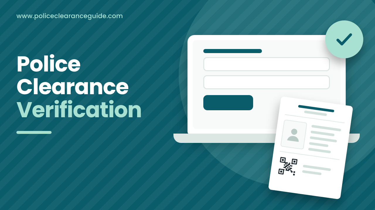 Checking a police clearance on a laptop next to a printed clearance with a QR code